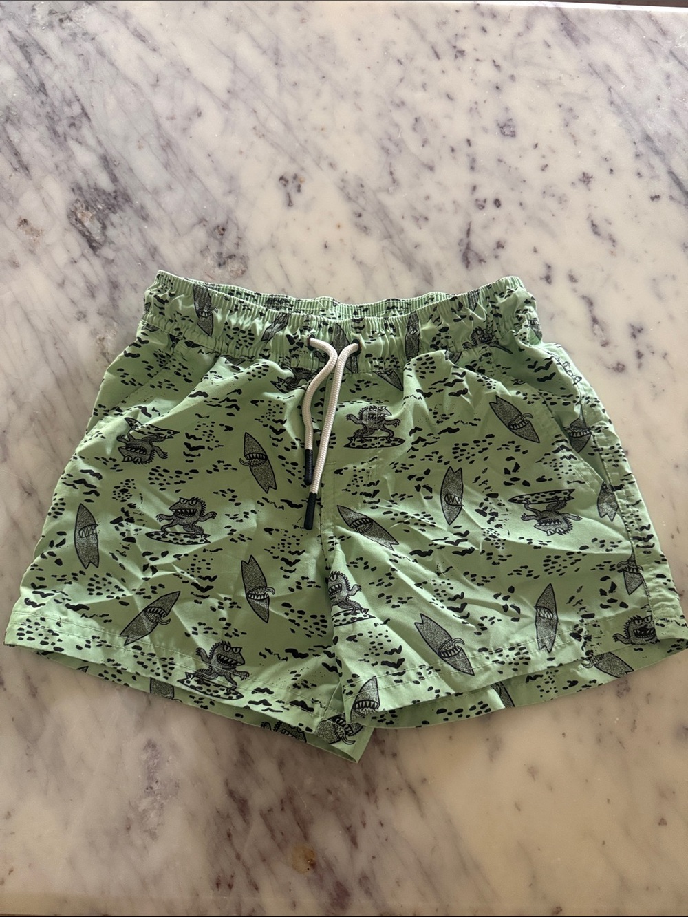 Green Surf Print Swim Shorts